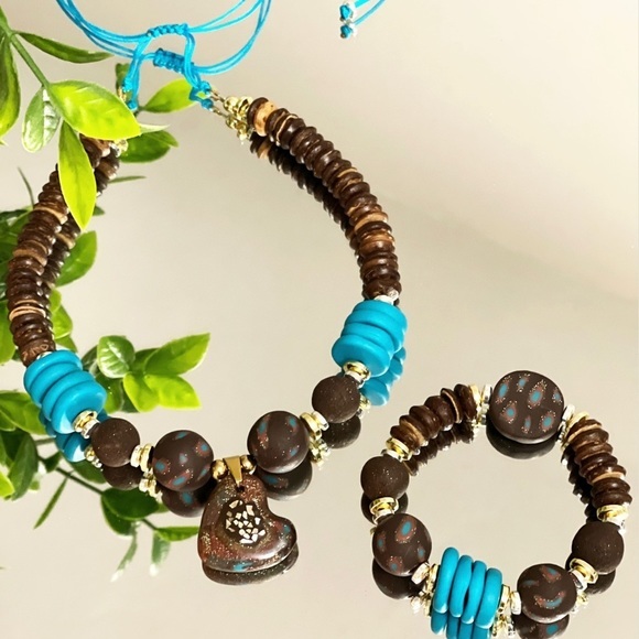 Handmade ✋🏻✨Beautiful adjustable necklace and elastic bracelet set - Picture 2 of 7